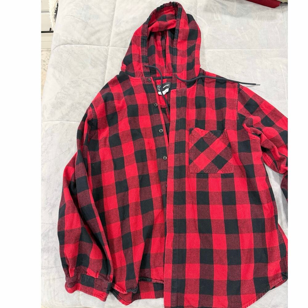Flannel Hoodie (Red/Black Plaid)